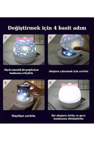 Galaksi Projektör Gece Lambası Dönen Gökyüzü Çocuklar, Doğum Günü, Sevgiliye Hediye 6 Projeksiyon Beyaz