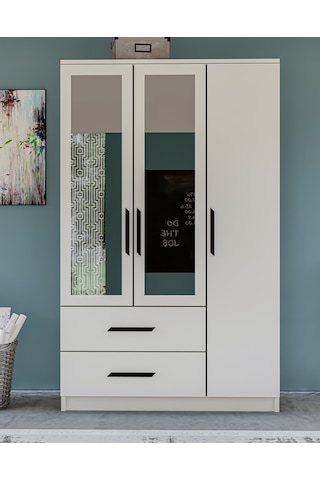 Gm 177 Modena 3 Kapı 2 Çekmeceli Aynalı Siyah Kulplu Beyaz Gardır