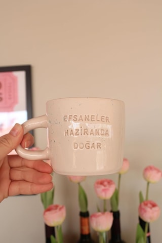 Seramik Kupa, Efsaneler Hazıranda Doğar Yazılı, Bej Renk, Speckled Tasarım, Doğum Günü Hediyesi 6998