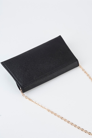 Vivaq Kadın Siyah Simli Zarf Tasarım 2 Bölmeli Mini Zincir Askılı Çıt Çıt Kapama Clutch Ve El Çantası