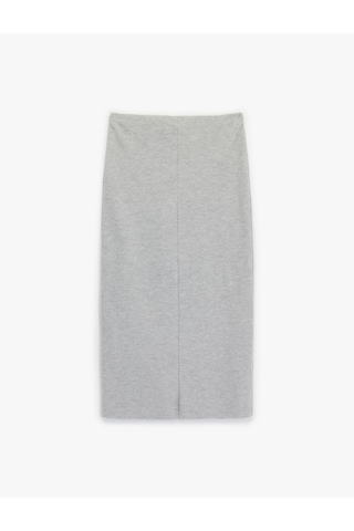 Koton Slim Fit Midi Nervür Detaylı Kalem Etek Gri 6wak10085ek Gri
