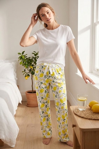 Mataş Kadın Viskon Pijama Altı Rahat Kesim Fiyonk Bağcıklı Bel Beyaz