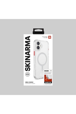 Apple iPhone 16 Uyumlu Kılıf Skinarma Şeffaf Airbag Tasarımlı Magsafe Şarj Özellikli Saido Kapak Şeffaf