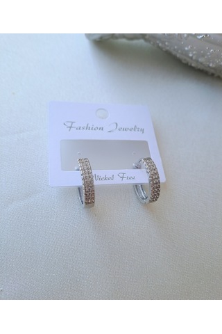 3 Sıra Zirkon Taşlı Halka Küpe Gümüş