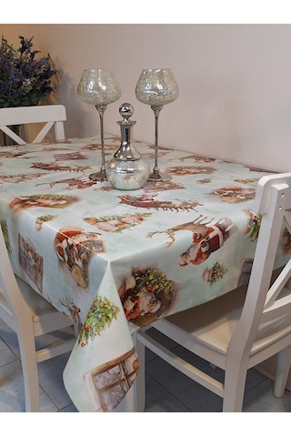 Yeni Yıl Desenli Elyaflı Pvc Masa Örtüsü Silinebilir Ve Su Geçirmez Muşamba Yeşil