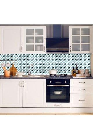 Mutfak Tezgah Arası Kendinden Yapışkanlı Folyo Kaplama Mavi Fayans Desen 60cmx100cm