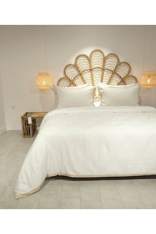 Koza Home Glow Tencel Saten Çift Kişilik Optik Beyaz Gold Biye Nevresim Tak Beyaz - Bej