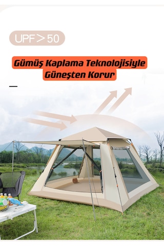 Shufa 4 Tarafı Kare Tenteli Tam Otomatik Kamp Çadırı 240 240 155 Bej