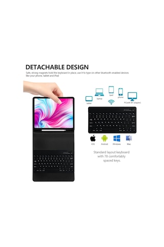 Apple Uyumlu iPad Air 13 Inç M2 Çip 2024 Bluetooth Özellikli Standlı Kalem Bölmeli Klavyeli Kılıf