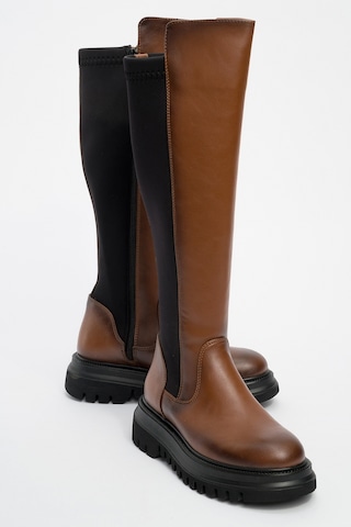 Luvishoes Luvi Shoes Shadow Taba Streç Detaylı Kadın Çizme Taba