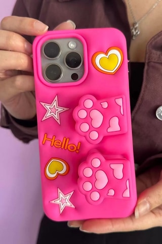 Caş Dekorasyon Pembe Renk Pati Figürlü 13 Pro Max Telefon Kılıfı Pembe