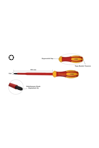 Ceta Form T30 X 150 Mm 1000v İzoleli Torx Uçlu Tornavida G04-030-150
