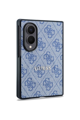 Samsung Uyumlu Galaxy Z Fold 8 Kılıf Guess Lisanslı M-safe Şarj Özellikli Pu Deri 4g Desenli Yazı Logolu Kapak Mavi