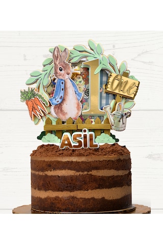 Peter Rabbit Temalı İsme Özel Erkek Çocuk Doğum Günü Pasta Süsü