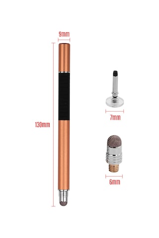 Vkemall Altın Metal Dokunmatik Kalem - Fiber Uç + Disk Uç 2'li Set, Yedek Uçlar Ve Kutu İçeren Kaliteli Kapasitif Kalem