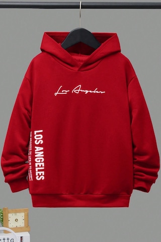 Los Angles Baskılı Erkek - Kız Çocuk Rahat Kalıp Sweatshirt Kırmızı