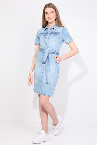 Banny Jeans Kadın İki Cepli Açık Mavi Jean Elbise Kemerli Regular Fit Açık Mavi L