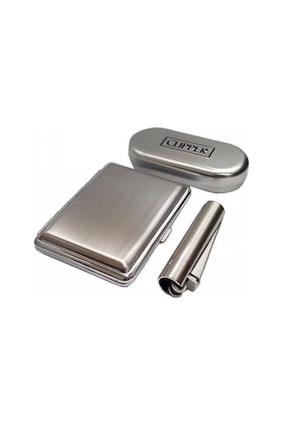 Metal Tabaka Kutulu Clipper Çakmak Set