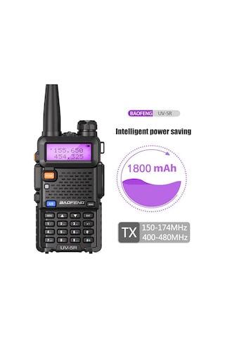 Samdoo Baofeng Uv-5r 5w İki Frekanslı 128 Kanal Walkie Talkie, Led Ekranlı, El Fenerli, Fm Radyolu, 2800mah Pil Siyah, Avrupa Standartı