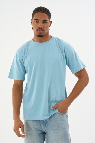 Dechers Erkek %100 Organik Pamuklu Yumuşak Dokulu Comfort Fit Bisiklet Yakalı T-shirt E222 Mavi