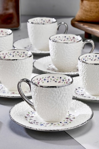 Cooker Royal Bloom 6 Kişilik 180 Ml Porselen Duble Çay Ve Kahve Fincan Takımı Ckr3808 Gümüş