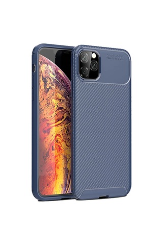 Mey İthalat Apple, Uyumlu iPhone 11 Pro Max Kılıf Auto Focus Karbon Kapak - Lacivert