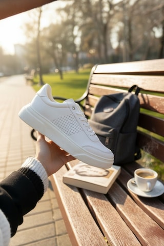 Enoch Erkek Beyaz Günlük Spor Ayakkabı Perfore Detaylı Sneaker Kalın Taban Okul Ve Yürüyüş Modeli Beyaz