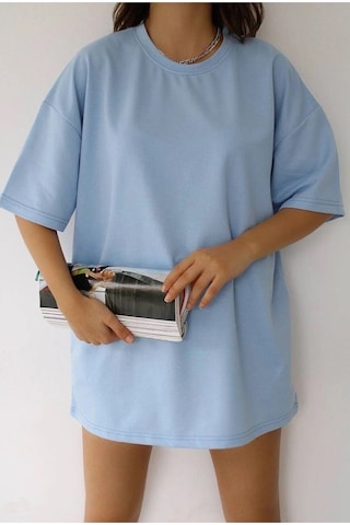 Hırsch Unisex Oversize Düz Bebe Mavisi T-shirt Bebe Mavisi