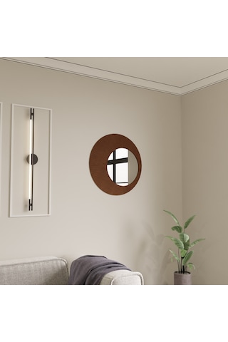Dekoratif Oval Pleksi Aynalı Ahşap Duvar Dekoru Kahverengi
