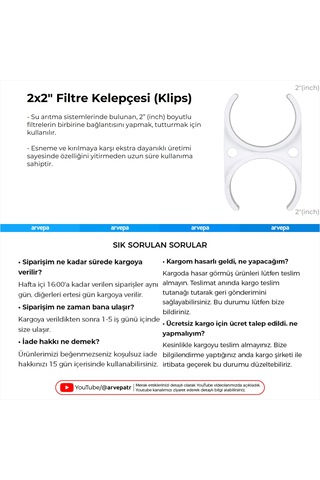 Su Arıtma Cihazı 2x2" Filtre Kelepçesi Klips 10 Adet