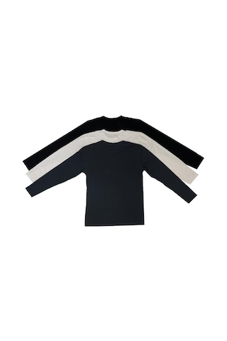 Erkek Slim Fit Dar Kesim Bisiklet Yaka Uzun Kol Pamuklu 3'lü Tişört Paketi 001