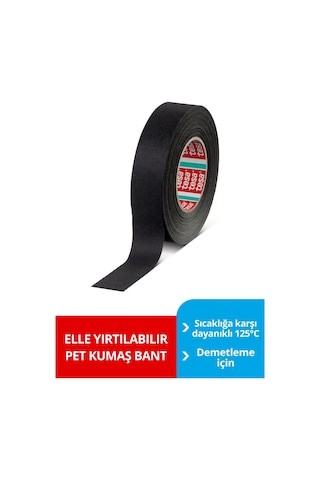 Tesa 51025 Polyester Bez Tüysüz Kablo Demetleme Bandı, 15x19mm