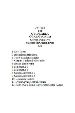 Önel Yayıncılık YUP 10+ Yaş Görsel Dikkat ve Matematik Güçlendirme Seti + Kişiye Özel İsimli Harry Potter Kitap Ayracı