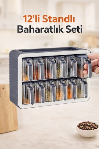 12li Standlı Kendinden Yapışkanlı Kapaklı Kaşıklı Baharatlık Takımı-kulplu Baharatlık Antrasit Gri 12li Standlı Kendinden Yapışkanlı Kapaklı Kaşıklı Baharatlık Takımı-kulplu Baharatlık Antrasit Gri