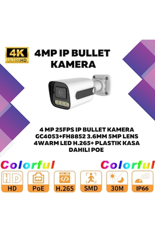 5'li Güvenlik Ip Kamera Seti - 4mp Dış Mekan Kamera, 3.6mm Lens, H.265, Poe, Warm Led Gece Görüşlü