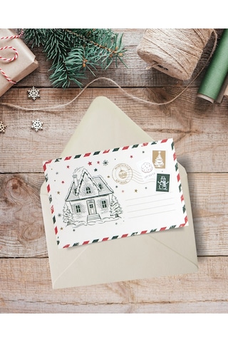 Yılbaşı Kartpostal Ve Zarf Seti, 9 Adet, Yeniyıl Tebrik Ve Hediye