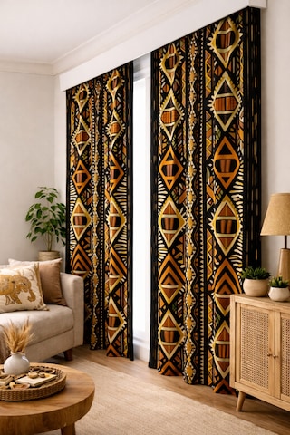 140x260 Ölçüsünde 2 Adet Bohem Fon Perde. Boho Tarz Koleksiyon Ürünü. Çok Renkli Koyukahve