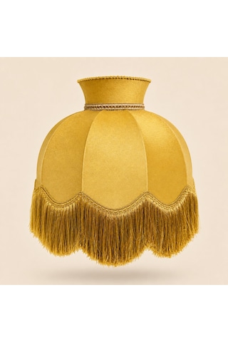 Gold Kadife Kaplı Gold Detaylı El Yapımı Vintage Lambader Şapkası 50x50cm