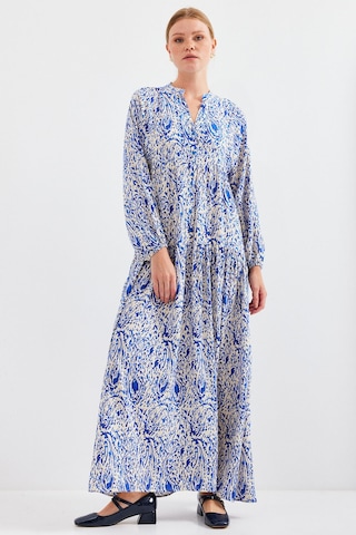 Bigdart Kadın Desenli Saks Viskon Tesettür Elbise 2423 001