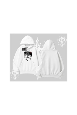 Tarzsokak Kapşonlu Sweatshirt Punk Rock Chaos Skeleton Riot Beyaz