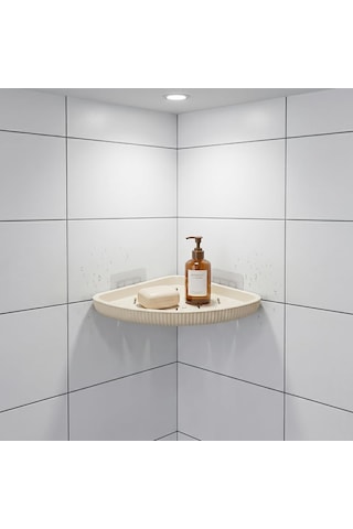 Lexroo Yapıştırmalı Banyo Köşeliği, İstiridye Modeli, Bej, Drenaj Delikli, Delme Gerektirmez