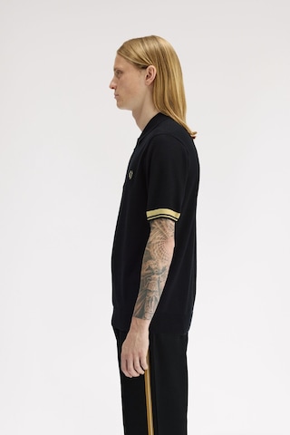 Fred Perry K2323-90a Contrast Cuff Knitted Erkek Polo Tişört Siyah