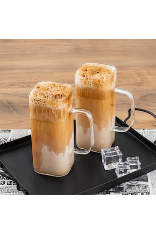 Porsima 2li Borosilikat Latte Bardağı Sunumluk Cam Kupa Seti 380m