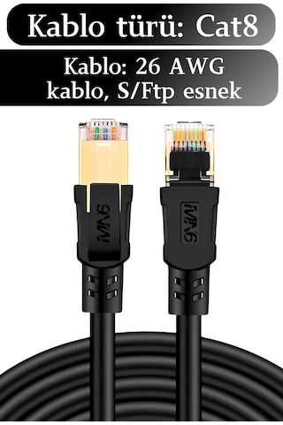 Mn6 M110xf Cat8 Kablo 10 Metre/40gbps-2000mhz-26 Awg-s/ftp-cat8 Ethernet Kablosu