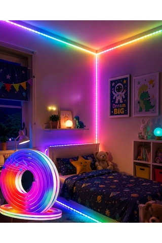 Mey İthalat 16 Milyon Renk Rgb Neon Şerit Led İç Ve Dış Mekan Dekor Işığı