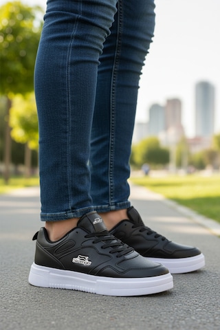 Slazenger Siyah Beyaz Bağcıklı Cilt Hafif Esnek Unisex Spor Ayakkabı Energy G Siyah - Beyaz