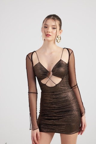 Holly Lolly Parlak Kumaşlı Bodysuit Etek Lunor Takım Kahve