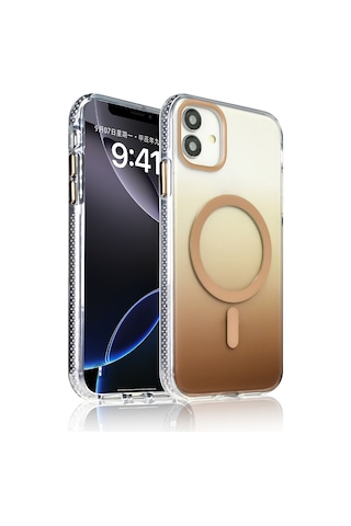 Apple Uyumlu iPhone 11 Kılıf M-safe Şarj Özellikli Transparan Renk Geçişli Zore Toros Kapak Gold