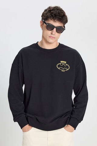 AC&Co / Altınyıldız Classics Erkek Sıyah Batman Lisanslı 3 İplik Loose Fit Bol Kesim Pamuklu Bisiklet Yaka Sweatshirt Siyah