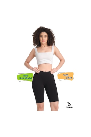Hnc Sport Kadın Siyah Yüksek Kalite Kısa Toparlayıcı Modal Spor Tayt